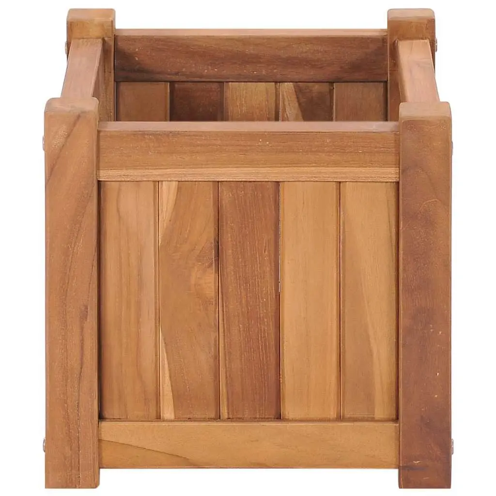 Outdoor Wooden Planter Box Raised Bed 30x30x30cm Brown Solid Teak Wood Durable Weather Resistant Easy to Assemble
