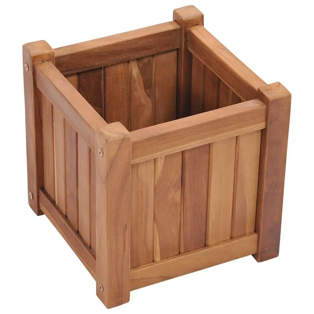 Outdoor Wooden Planter Box Raised Bed 30x30x30cm Brown Solid Teak Wood Durable Weather Resistant Easy to Assemble