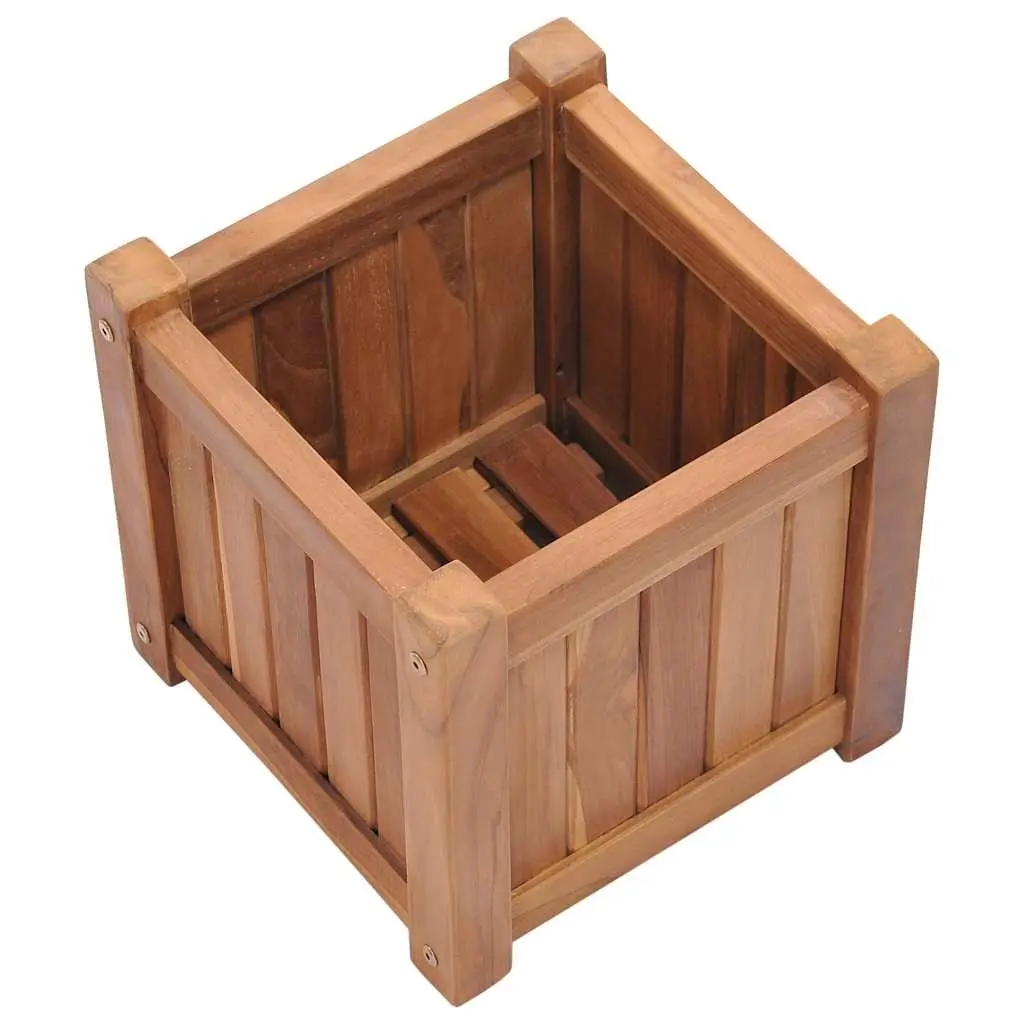 Outdoor Wooden Planter Box Raised Bed 30x30x30cm Brown Solid Teak Wood Durable Weather Resistant Easy to Assemble