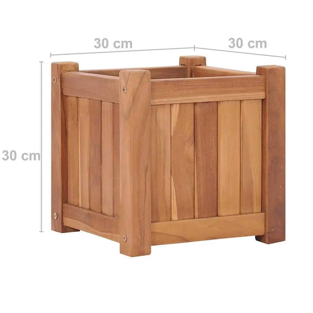 Outdoor Wooden Planter Box Raised Bed 30x30x30cm Brown Solid Teak Wood Durable Weather Resistant Easy to Assemble