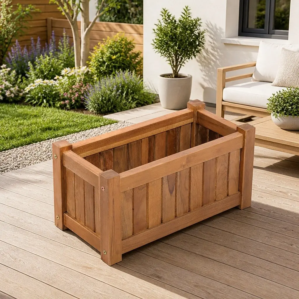 Raised Bed Planter Outdoor Solid Teak Wood 50x25x25 cm Brown for Garden Patio Balcony