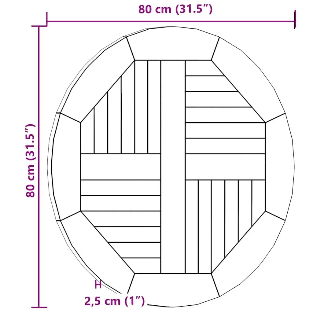 Round Table Top Solid Teak Wood Brown 80cm Diameter for Home Dining Restaurant Cafe