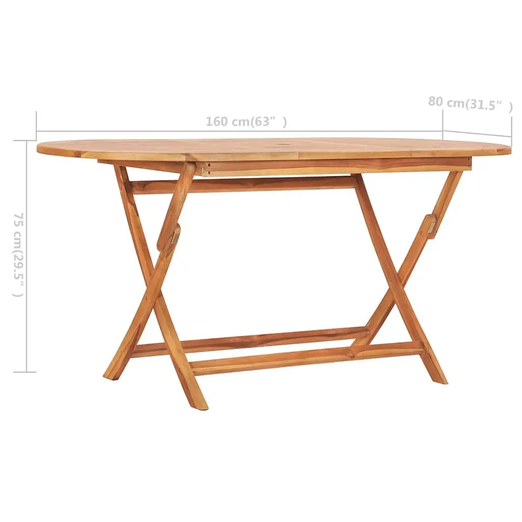 Folding Dining Table Solid Teak Wood 160x80cm Brown Outdoor Garden Patio Furniture