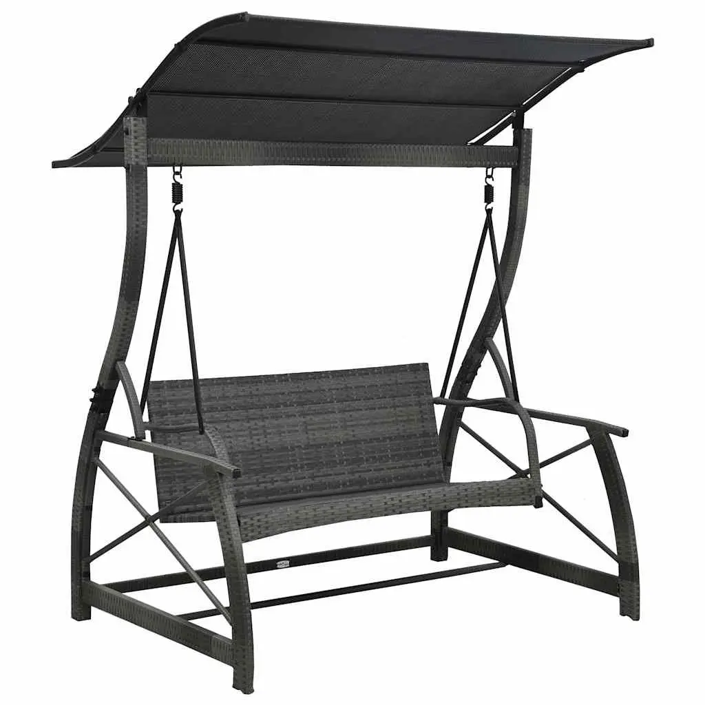 3-Seater Garden Swing Bench PE Rattan Powder-Coated Steel Grey
