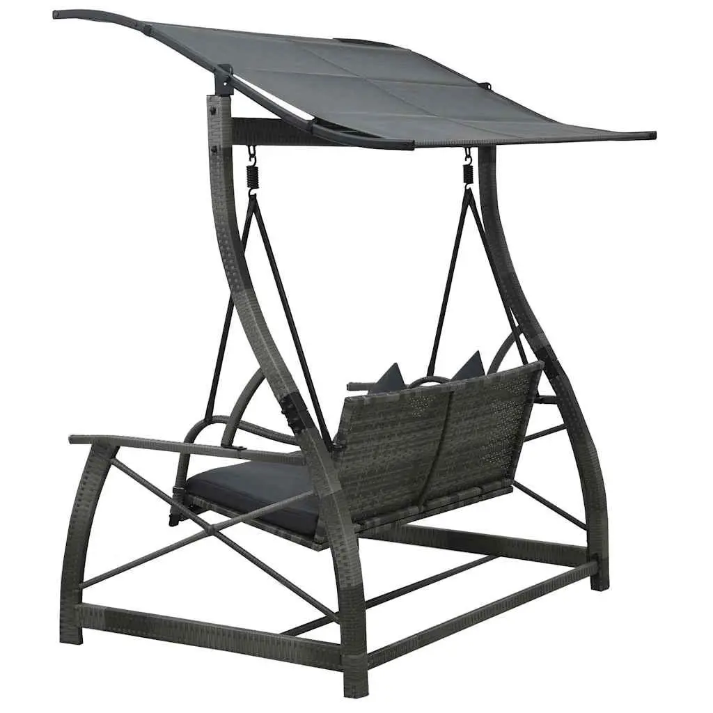 3-Seater Garden Swing Bench PE Rattan Powder-Coated Steel Grey