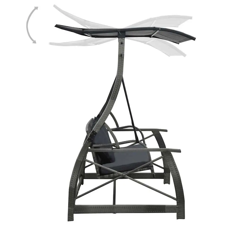 3-Seater Garden Swing Bench PE Rattan Powder-Coated Steel Grey