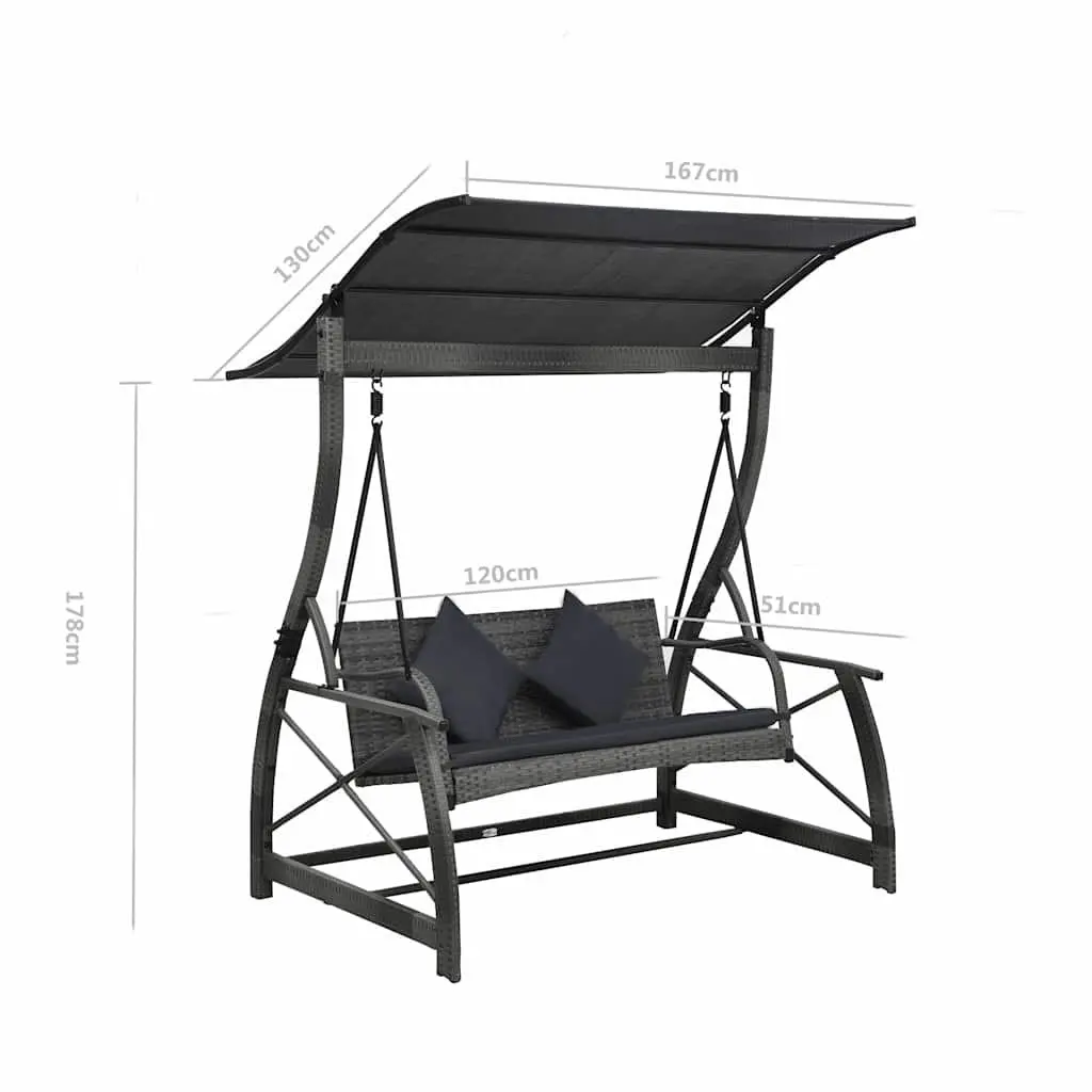 3-Seater Garden Swing Bench PE Rattan Powder-Coated Steel Grey
