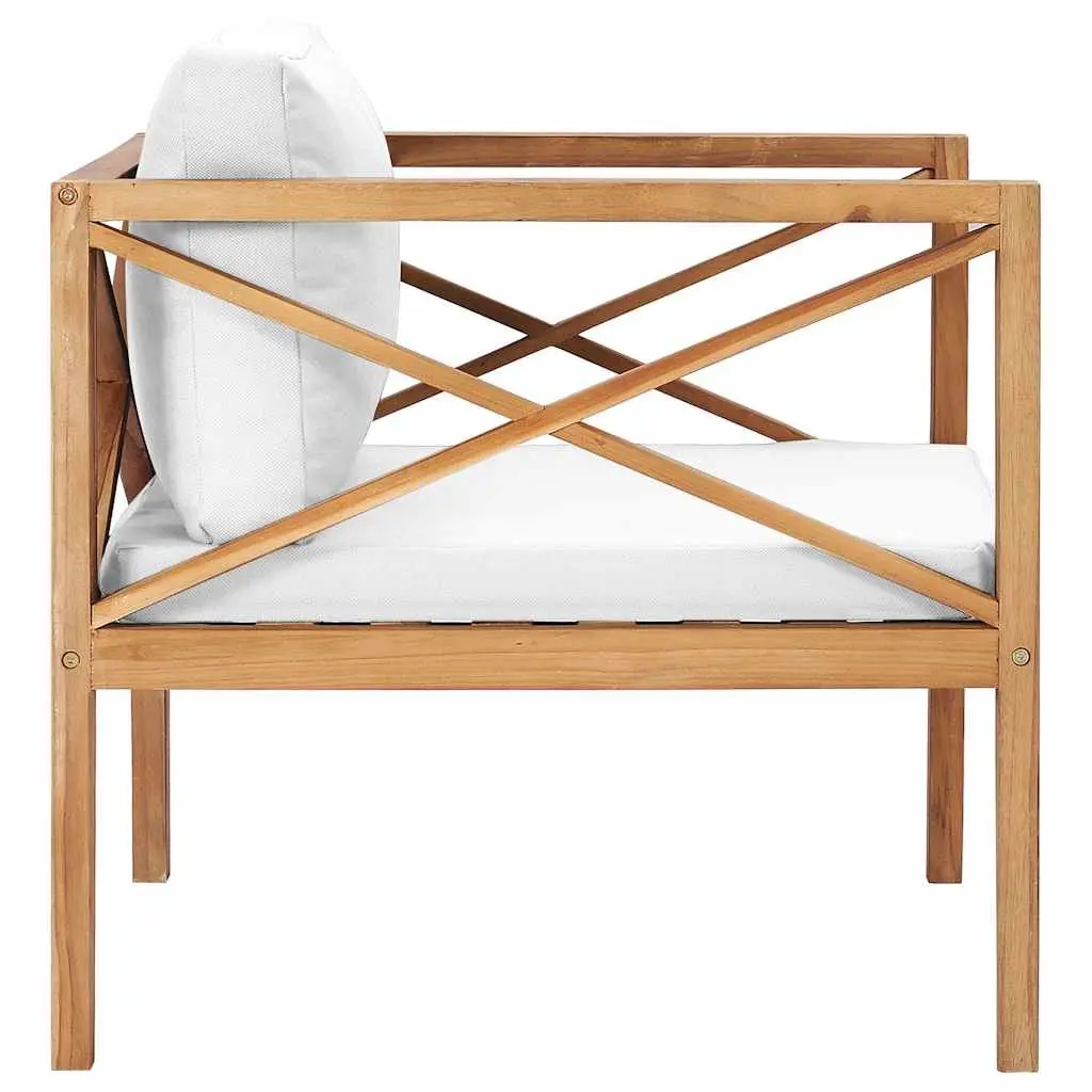 Teak Wood Garden Chair with Cream Cushions Outdoor Patio Seating Lightweight Weather-Resistant Hardwood