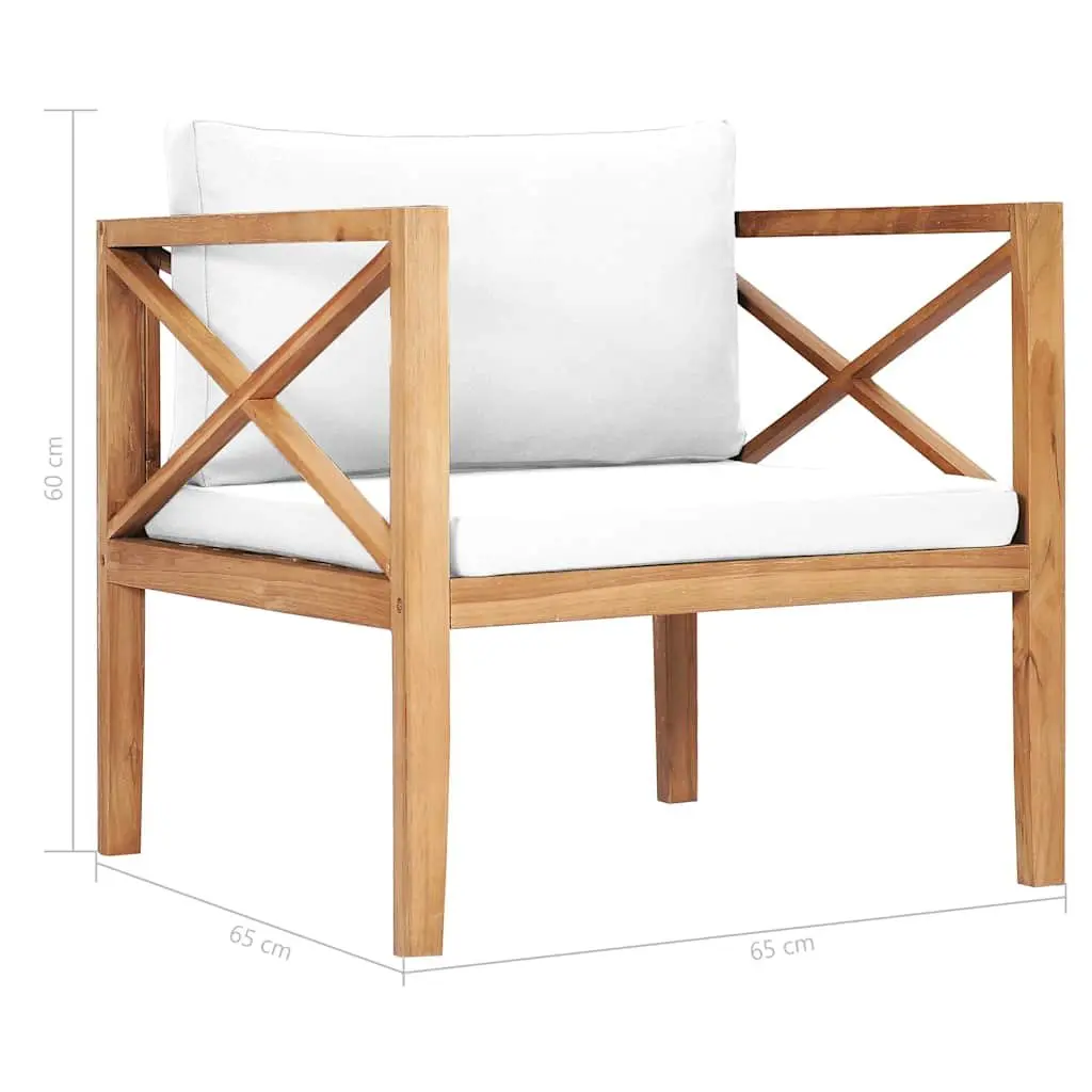 Teak Wood Garden Chair with Cream Cushions Outdoor Patio Seating Lightweight Weather-Resistant Hardwood