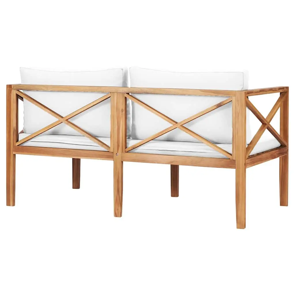 Teak Wood Garden Bench with Cream Cushions Traditional Outdoor Patio Furniture for Backyard Seating
