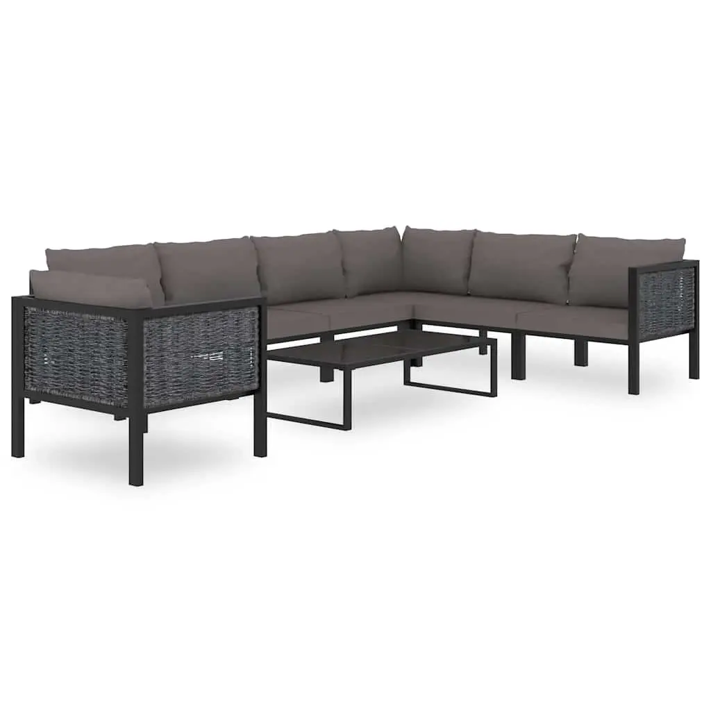 Outdoor Sectional Middle Sofa Poly Rattan Anthracite with Cushion