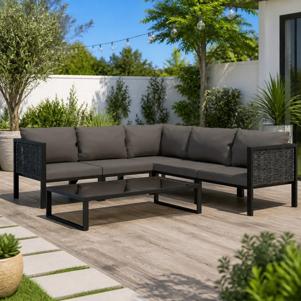 Outdoor Lounge Set Poly Rattan Modular 6 Piece Anthracite