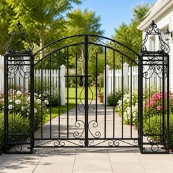 Ornamental Garden Gate Black Outdoor Entryway Wrought Iron Arch Structures