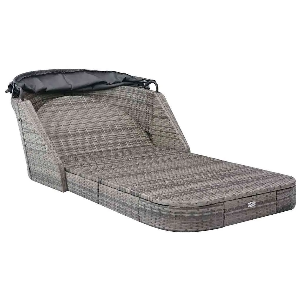 Sun Lounger PE Rattan with Canopy Anthracite Outdoor Garden Reclining Chair