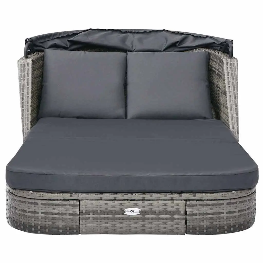 Sun Lounger PE Rattan with Canopy Anthracite Outdoor Garden Reclining Chair