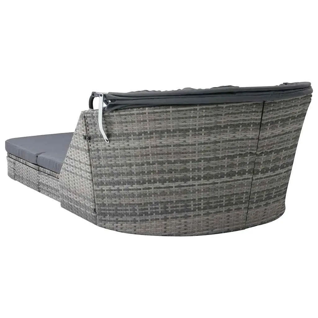 Sun Lounger PE Rattan with Canopy Anthracite Outdoor Garden Reclining Chair