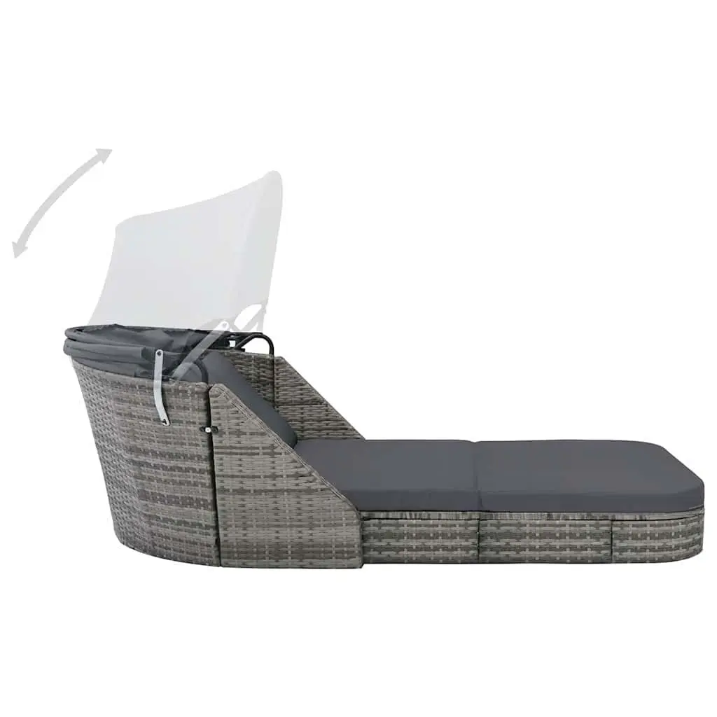 Sun Lounger PE Rattan with Canopy Anthracite Outdoor Garden Reclining Chair