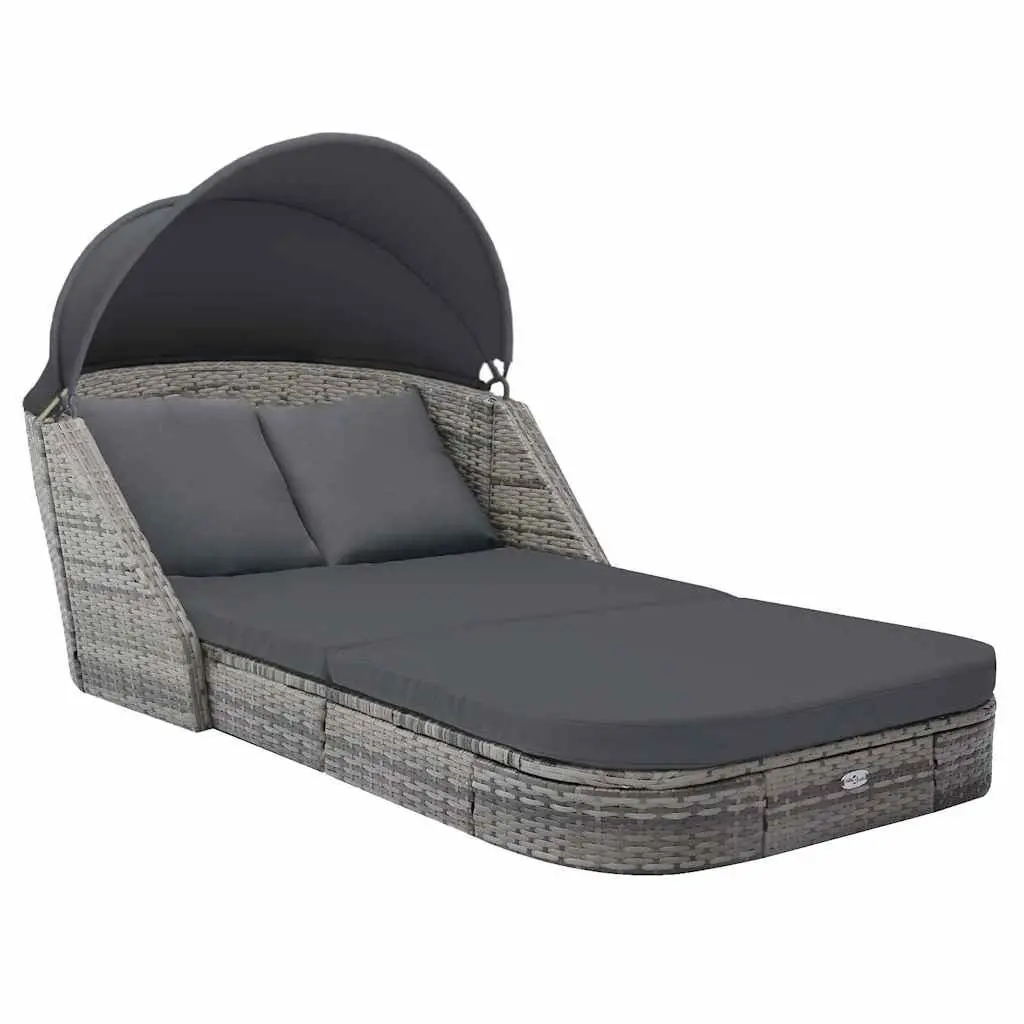Sun Lounger PE Rattan with Canopy Anthracite Outdoor Garden Reclining Chair