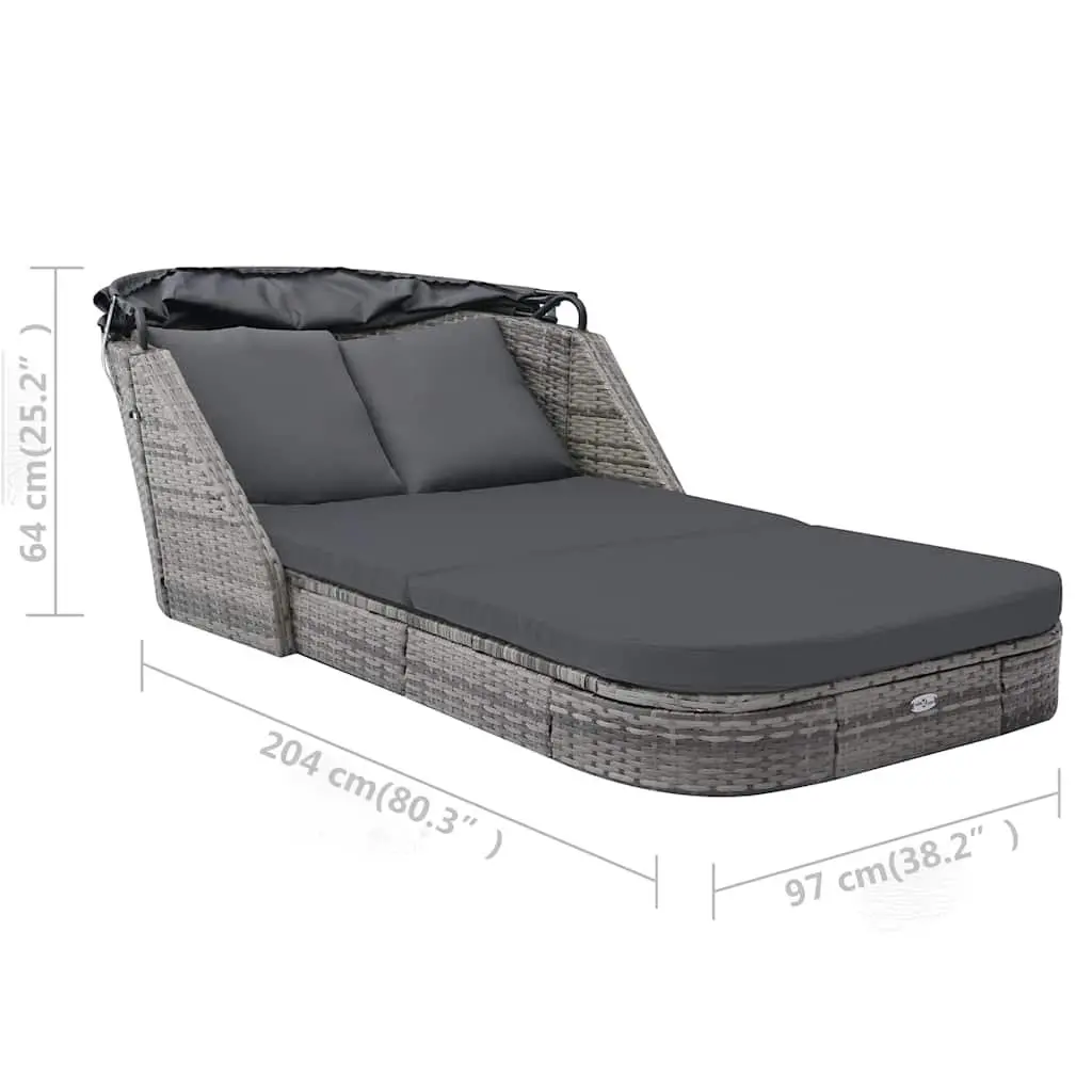 Sun Lounger PE Rattan with Canopy Anthracite Outdoor Garden Reclining Chair