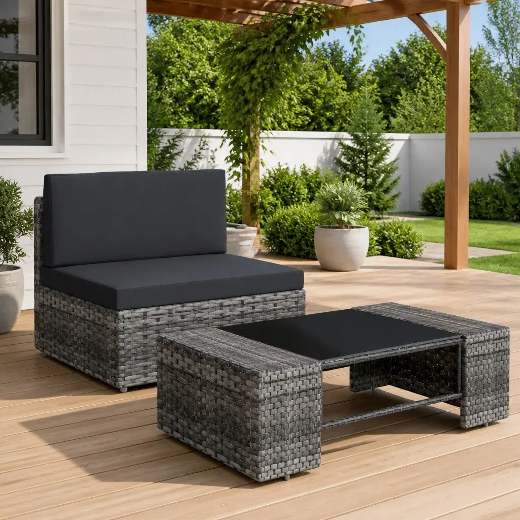 Outdoor Sectional Sofa Lounge Set Poly Rattan Grey 2 Piece Garden Furniture