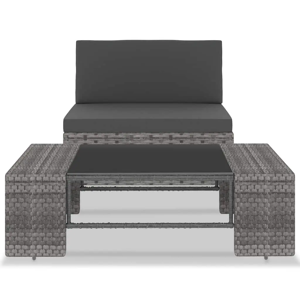 Outdoor Sectional Sofa Lounge Set Poly Rattan Grey 2 Piece Garden Furniture