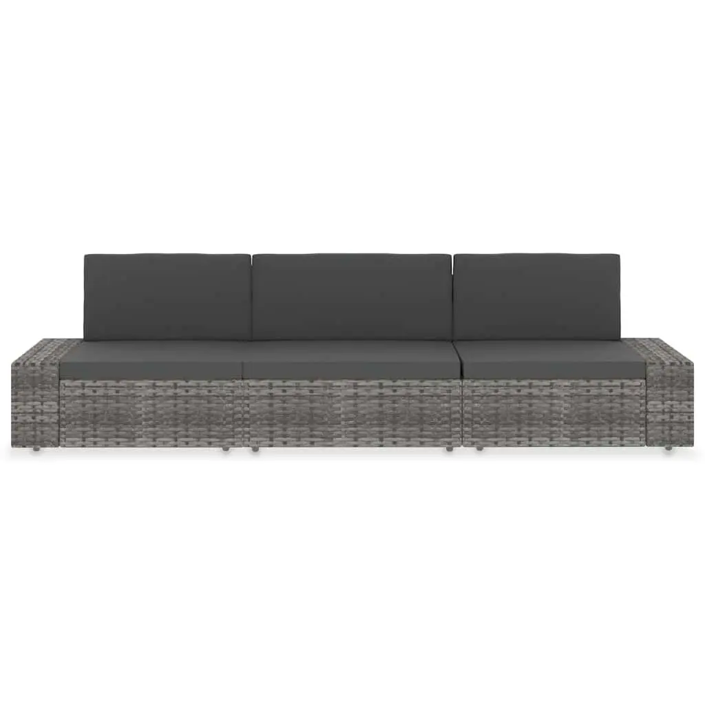 Outdoor Sectional Sofa 3-Seater Poly Rattan Grey Modular Garden Lounge Couch