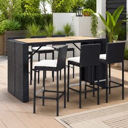 7 Piece Outdoor Bar Set with Cushions Poly Rattan Garden Patio Furniture Black