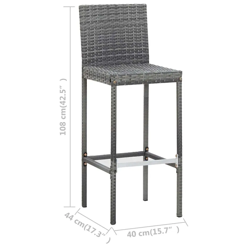 7 Piece Garden Patio Bar Set Cushioned Grey PE Rattan with Acacia Wood Table and Powder Coated Steel Frame