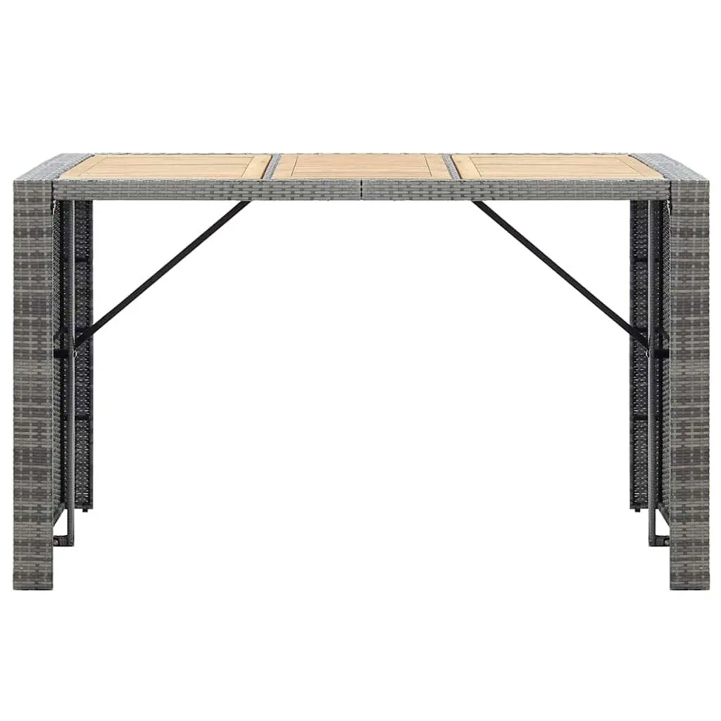 7 Piece Garden Patio Bar Set Cushioned Grey PE Rattan with Acacia Wood Table and Powder Coated Steel Frame