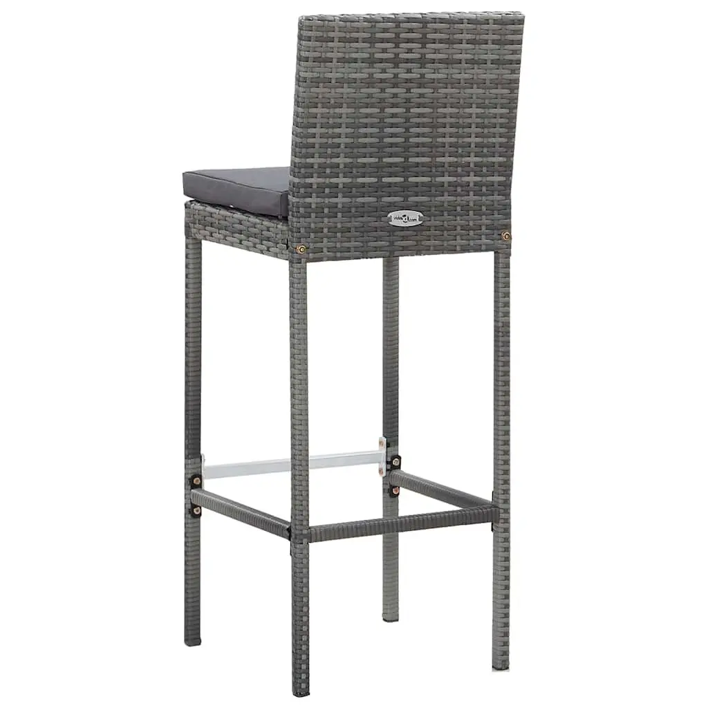 7 Piece Garden Patio Bar Set Cushioned Grey PE Rattan with Acacia Wood Table and Powder Coated Steel Frame