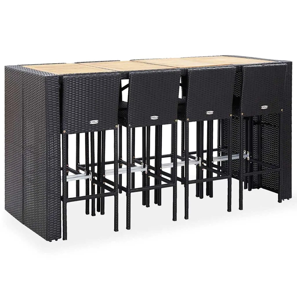 9PiecePatioBarSetPolyRattanAcaciaWoodBlackOutdoorFurniture