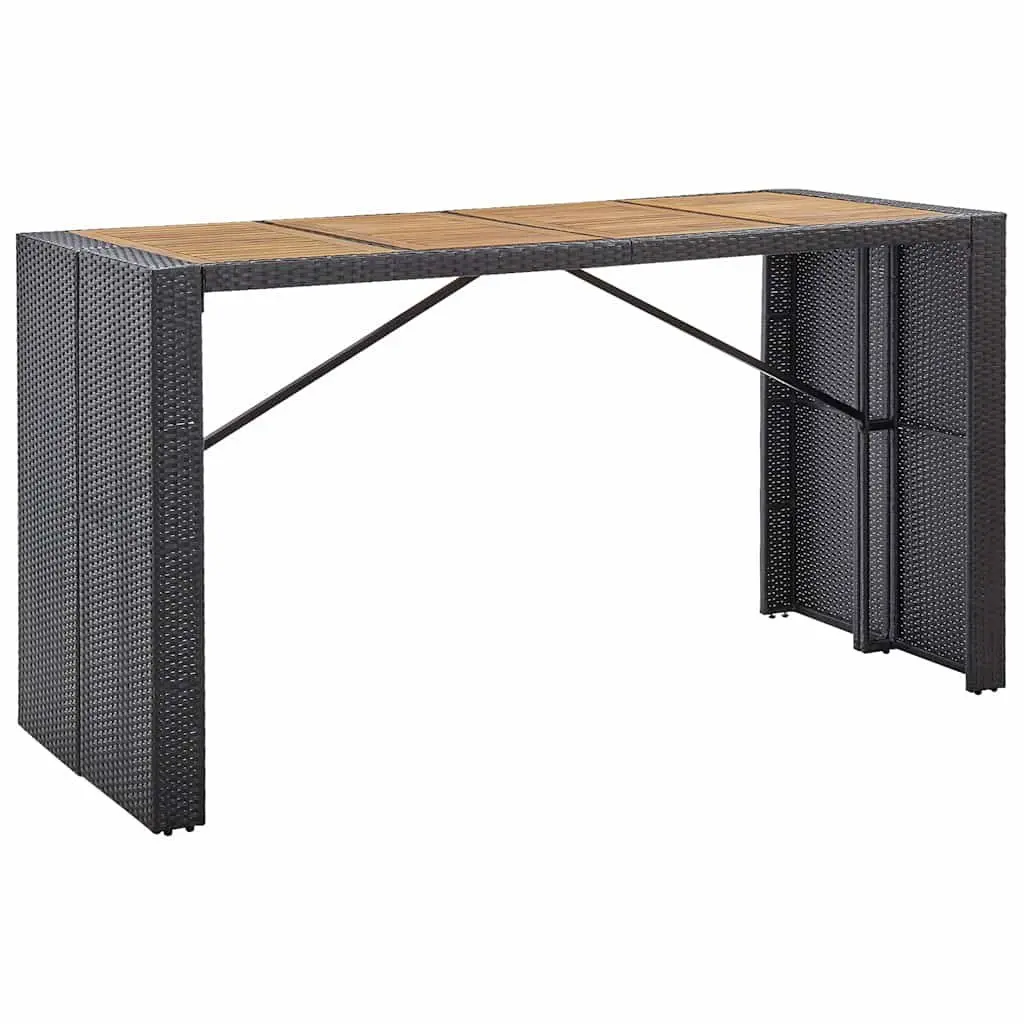 9PiecePatioBarSetPolyRattanAcaciaWoodBlackOutdoorFurniture