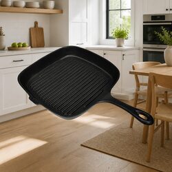 Versatile Cast Iron Grill Pan for Home and BBQ Use 24x23cm