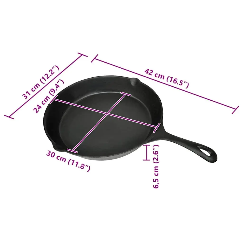Cast Iron Grill Pan 30cm Flat Bottom Non-Stick Black