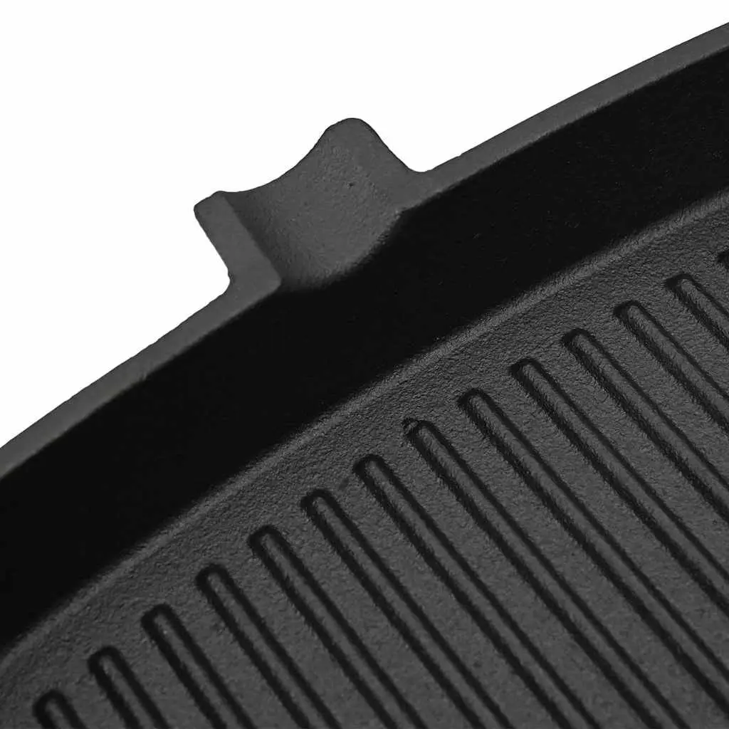 Cast Iron Grill Pan 20x20 cm Black Skillet Griddle Wooden Handle Ribbed Base