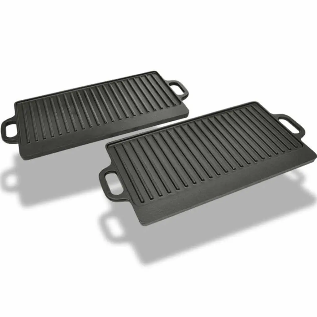 Cast Iron Reversible Griddle Grill Plate Set of 2 46 x 23 cm Black