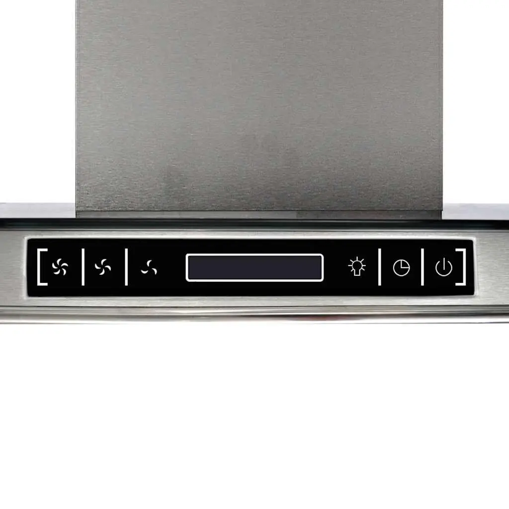 Island Mount Range Hood Silver Touch Control LCD Display Kitchen Extractor Fan