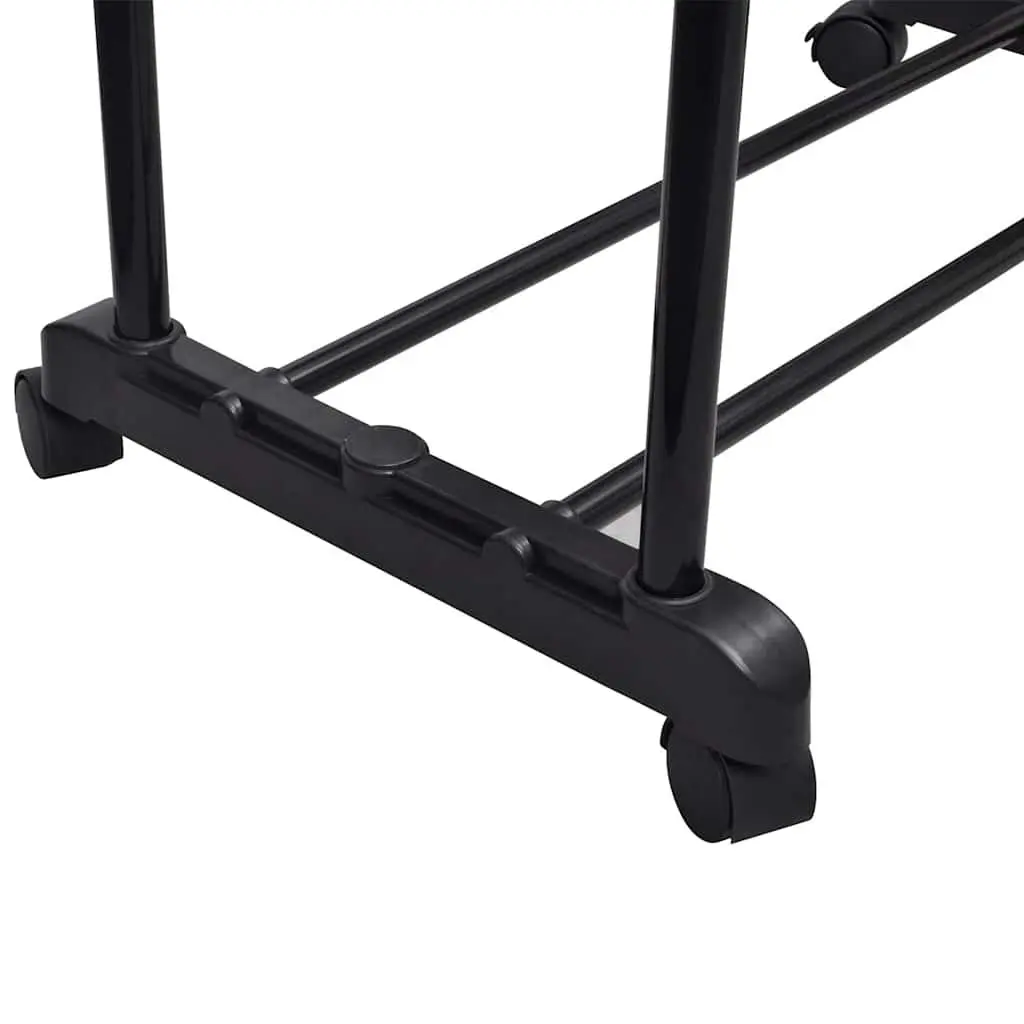 Adjustable Clothes Rack Stainless Steel Height Adjustable Black 4 Castors 2 Hanging Rails