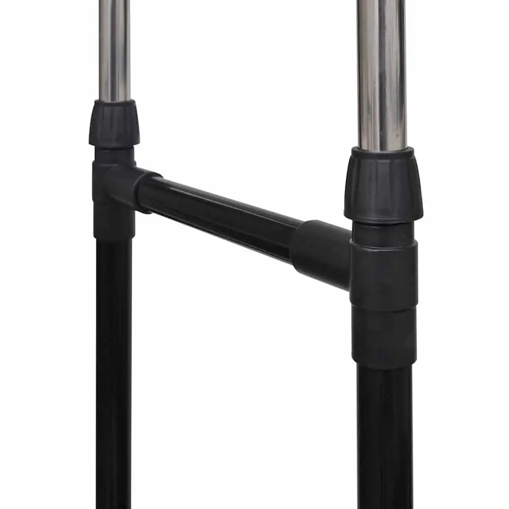 Adjustable Clothes Rack Stainless Steel Height Adjustable Black 4 Castors 2 Hanging Rails