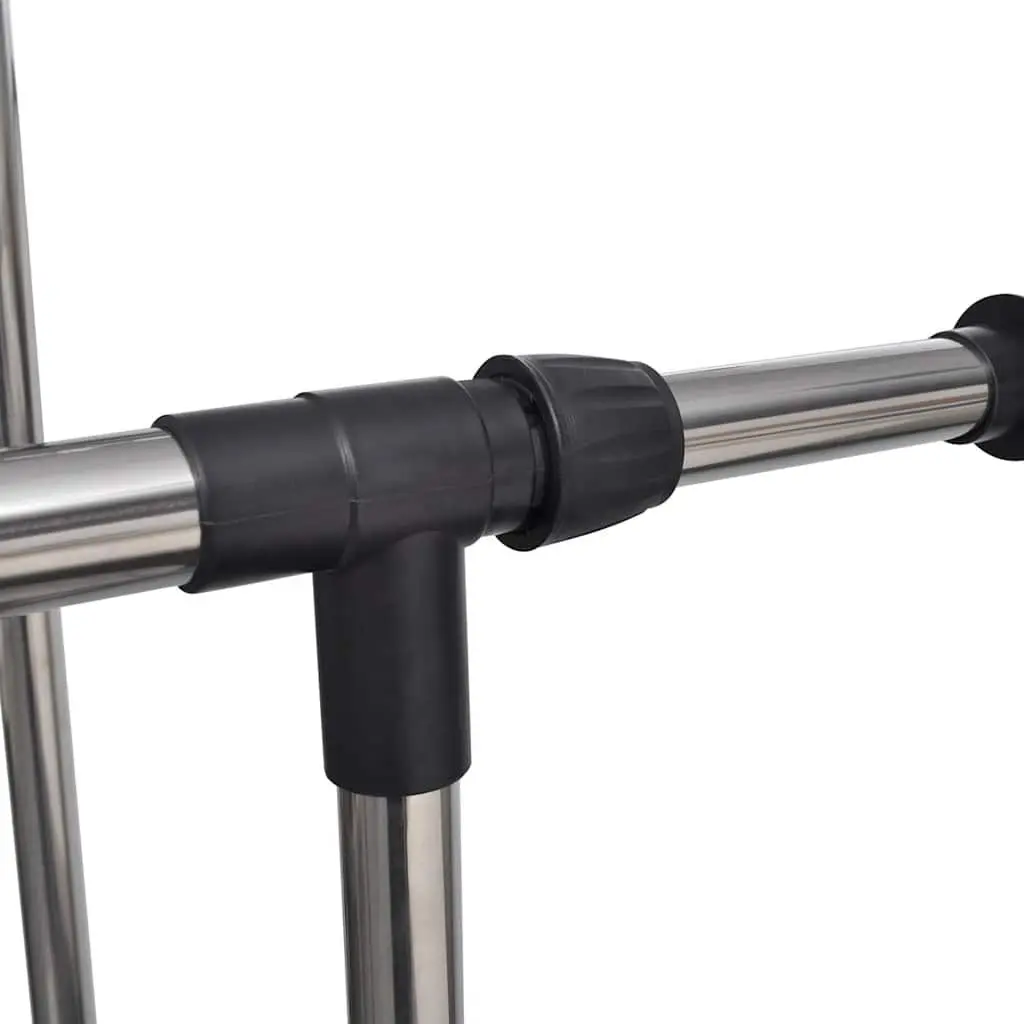 Adjustable Clothes Rack Stainless Steel Height Adjustable Black 4 Castors 2 Hanging Rails