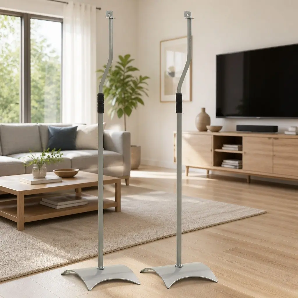 Speaker Stand Adjustable Height Steel 2 Piece Silver