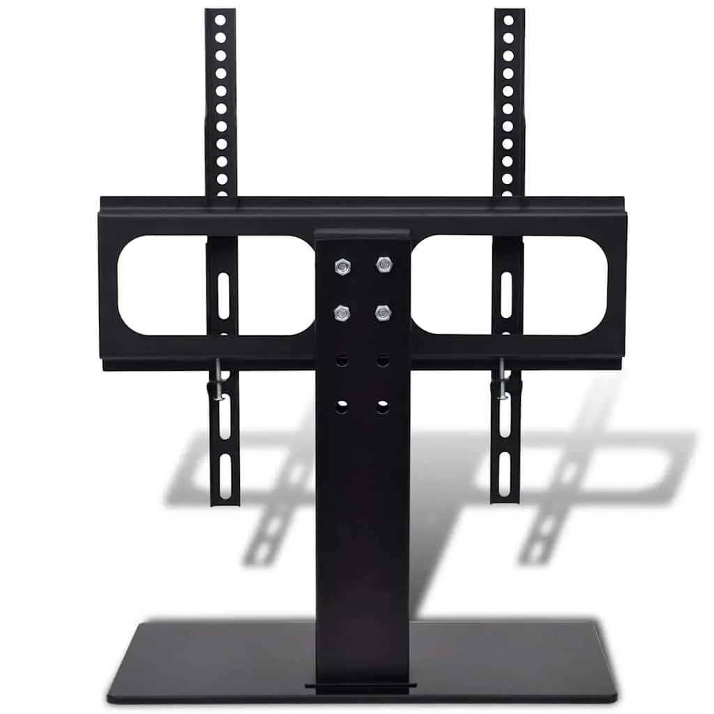 Pedestal TV Stand Height Adjustable Powder Coated Steel 26-42 Inch Screen Mount Black Tempered Glass Base