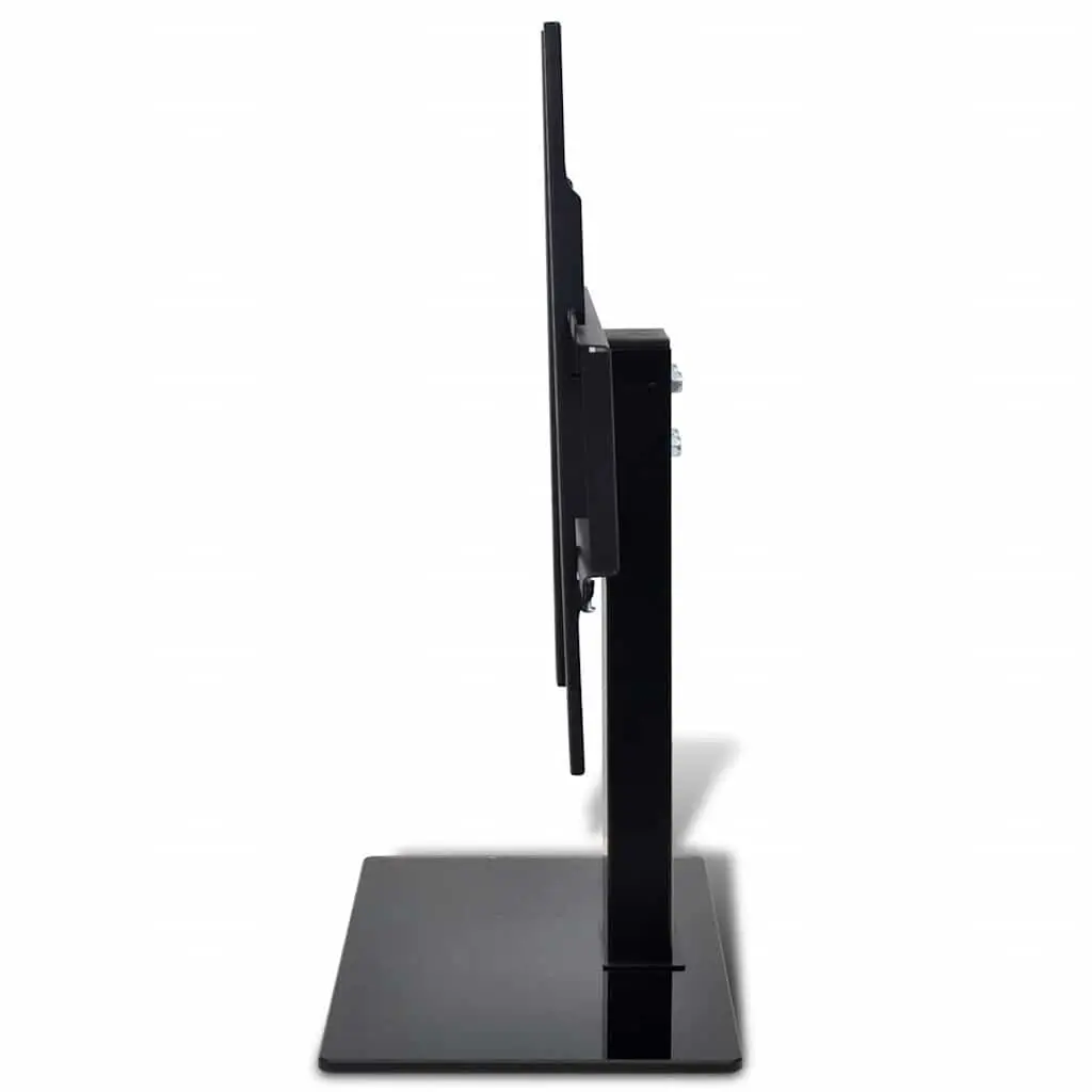 Pedestal TV Stand Height Adjustable Powder Coated Steel 26-42 Inch Screen Mount Black Tempered Glass Base