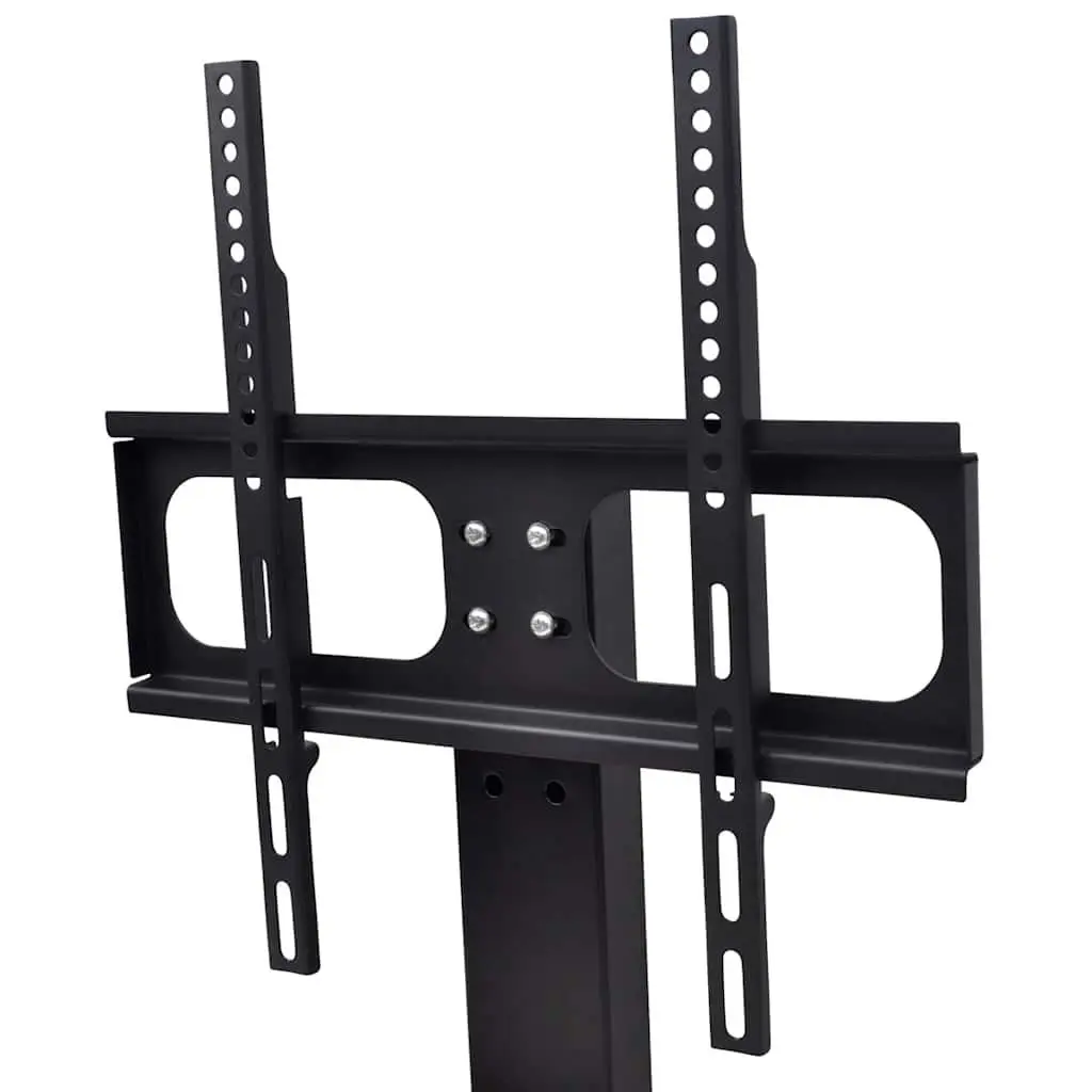 Pedestal TV Stand Height Adjustable Powder Coated Steel 26-42 Inch Screen Mount Black Tempered Glass Base