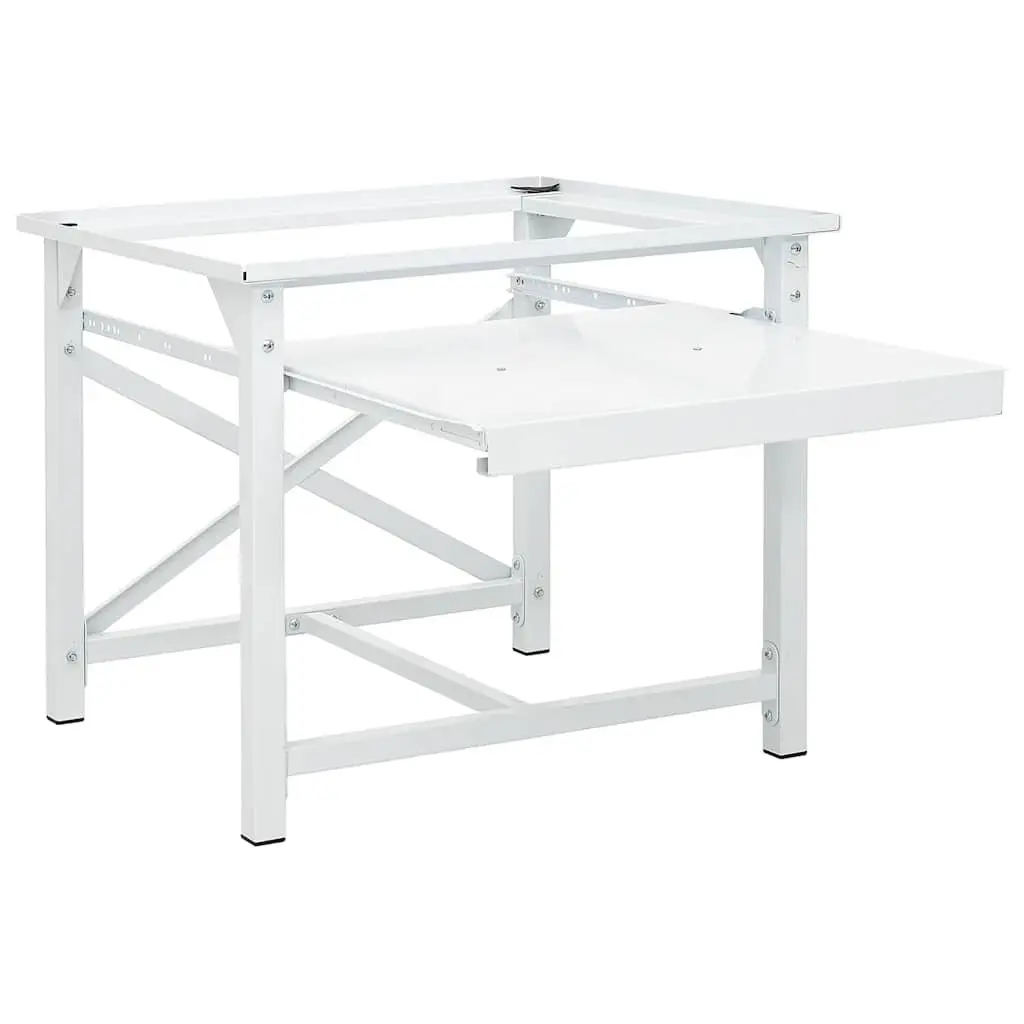 Washing Machine Riser Stand White Storage Pedestal with Pull-Out Shelf