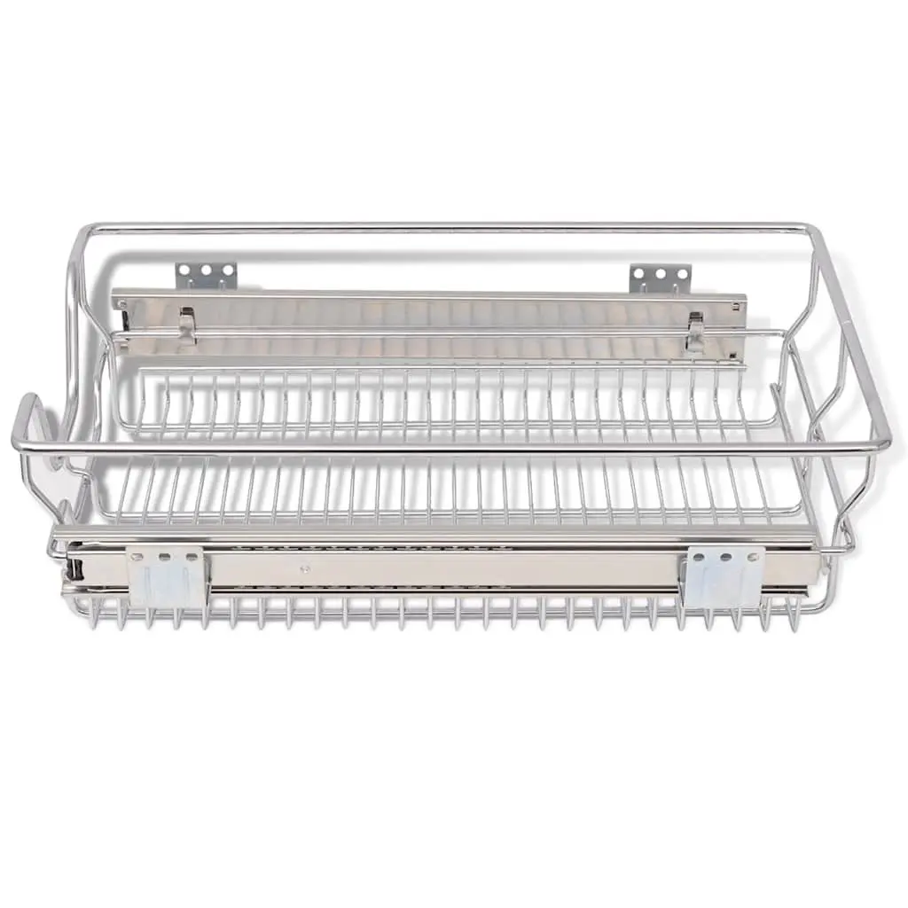 Pull-Out Drawer Organiser Baskets Chrome-Plated Steel 40cm Silver 2 Piece
