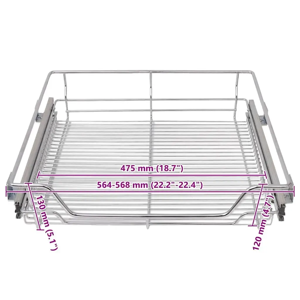 Pull-Out Wire Baskets Polished Chrome-Plated Steel 600 mm Silver 2 Piece Kitchen Cabinet Drawer Organiser