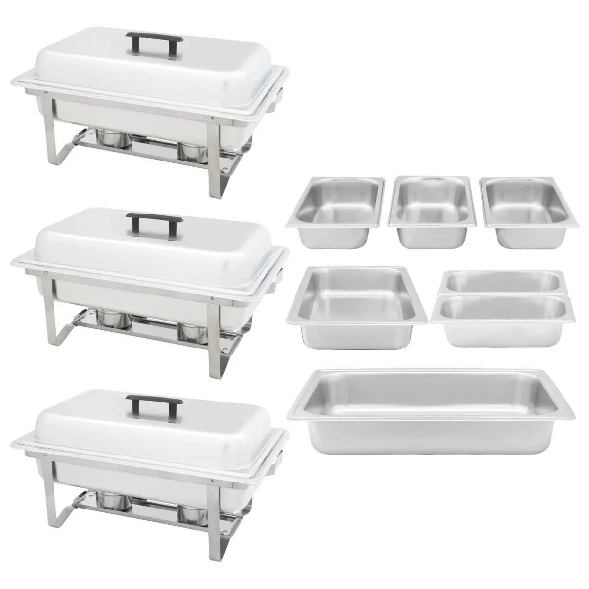 3 Piece Food Warmer Set Stainless Steel Chafing Dish Silver Gastronorm Construction