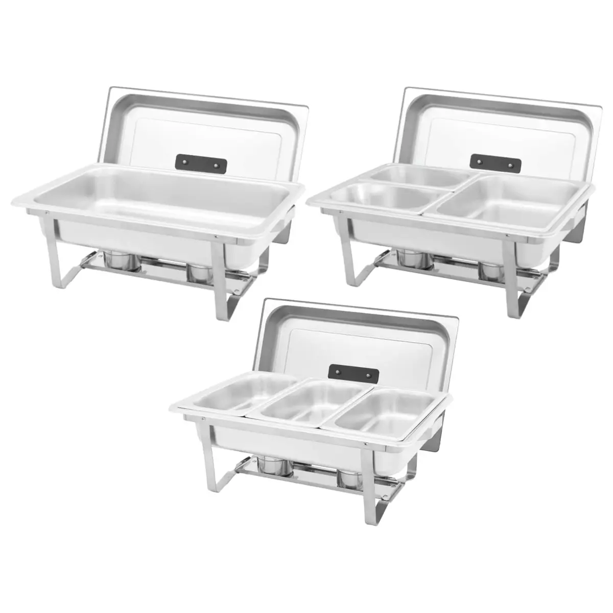 3 Piece Food Warmer Set Stainless Steel Chafing Dish Silver Gastronorm Construction