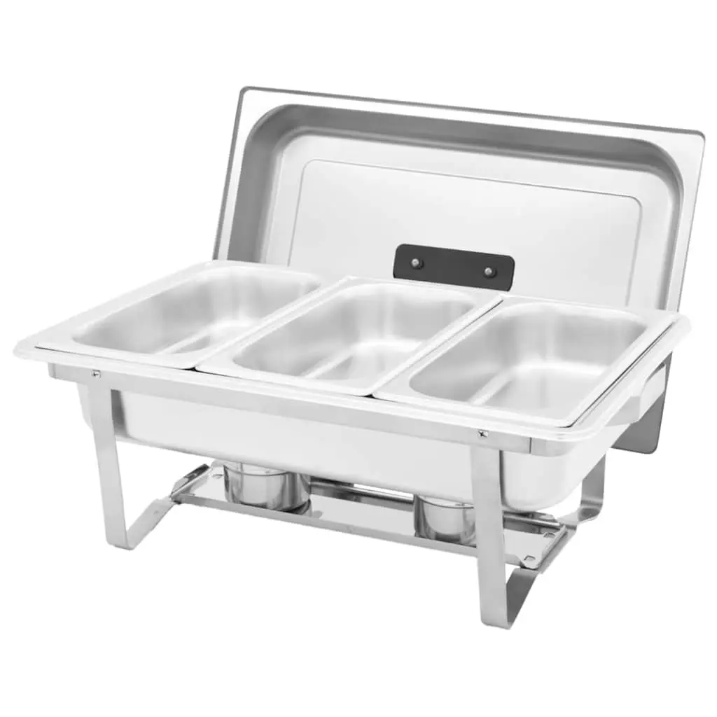 3 Piece Food Warmer Set Stainless Steel Chafing Dish Silver Gastronorm Construction